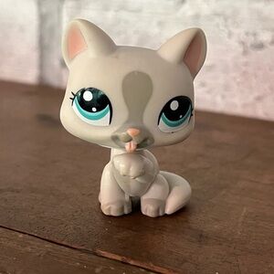 Littlest Pet Shop LPS Gray Paw‎ Licking Cat with Blue Dot Eyes #1472 Hasbro